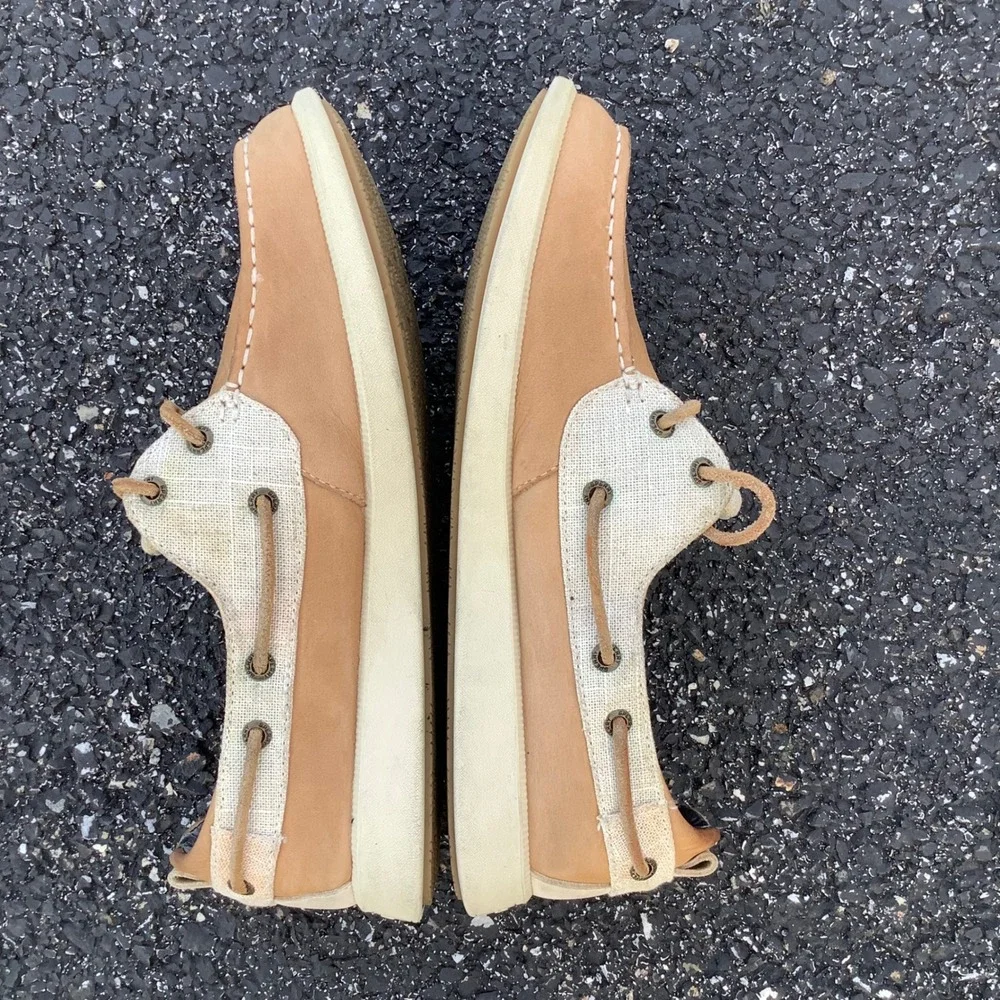 Sperry Top-Sider Womens Boat Shoes Tan Leather Canvas STS81857 Size 8.5